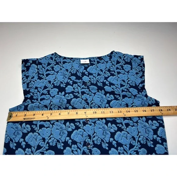 CAbi Dress S Blue Floral Java Tie Waist Button Up Short Pockets 5265 - Picture 7 of 9